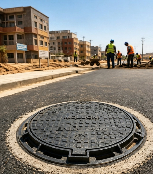 Schachtdeckel und Entw&auml;sserung aus duktilem Eisen in Afrika