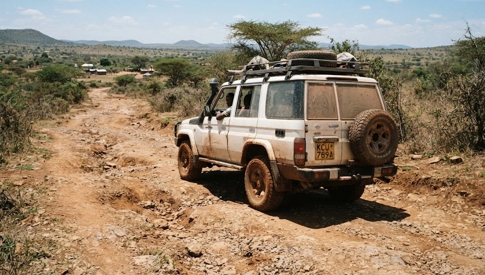 SUV fährt auf afrikanischen Straßen